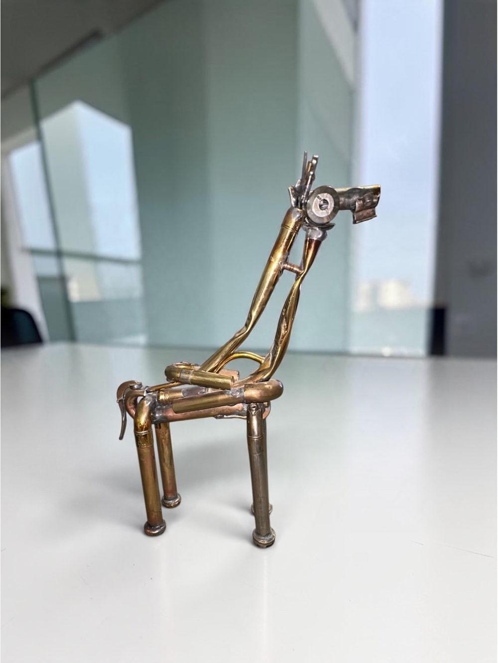 One-of-a-Kind Giraffe Sculpture Handcrafted From Vintage Trumpet Parts